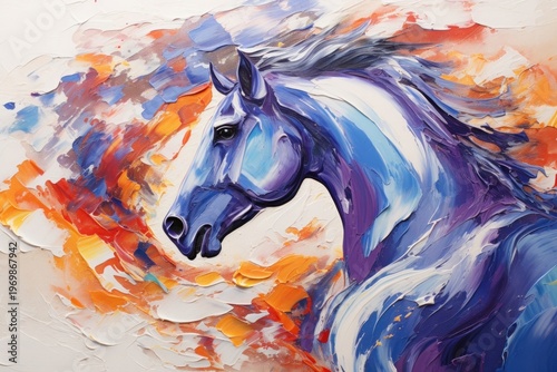 Horse acrylic pour painting abstract animal mammal.