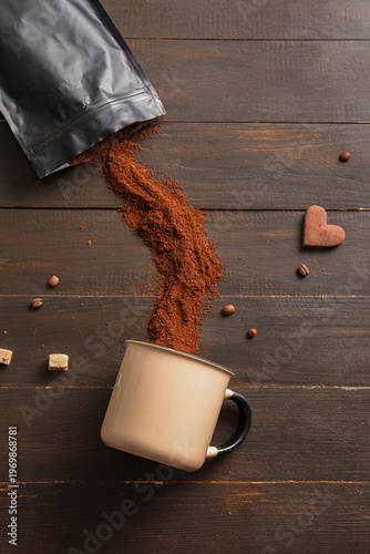 Cup with bag of coffee powd...