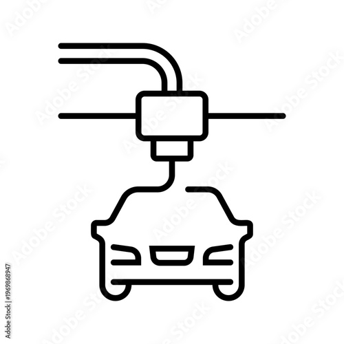 3d car printing icon. Industry and 3d printing line symbol. Black and white.