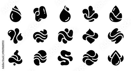 Fluid Shapes Set: Abstract Black Drops and Swirls