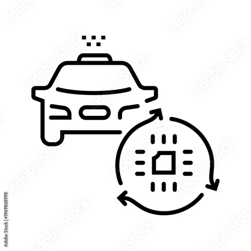 Autonomous taxi icon. Transportation and autonomous vehicle line symbol. Black and white.