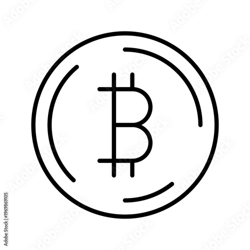 Bitcoin coin icon. Business and cryptocurrency line symbol. Black and white.