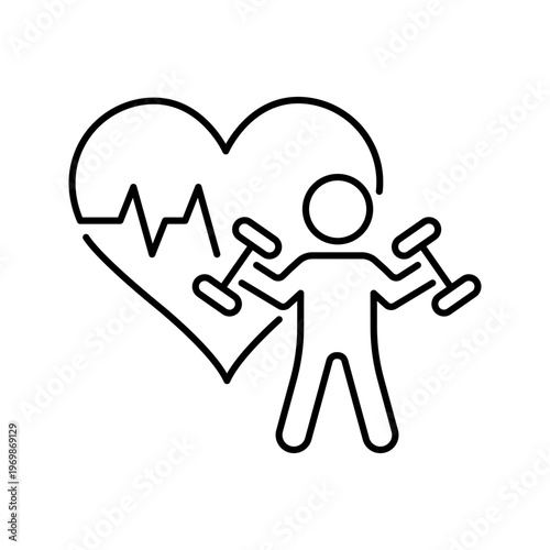 Bodybuilding workout icon. Sports and bodybuilding line symbol. Black and white.