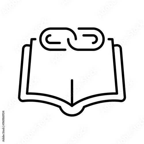 Book link icon. Education and documentation line symbol. Black and white.