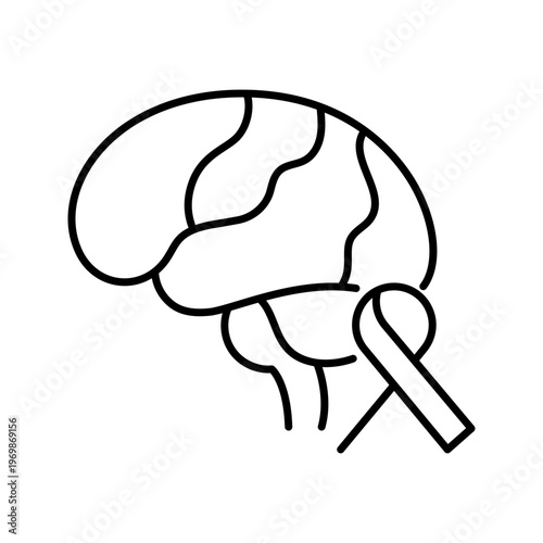 Brain tumor icon. Healthcare and oncology line symbol. Black and white.