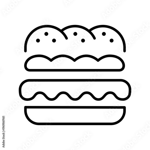 Burger sandwich icon. Food and fast food line symbol. Black and white.