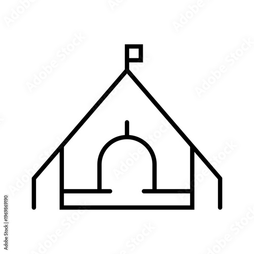 Camping tent icon. Travel and camping line symbol. Black and white.