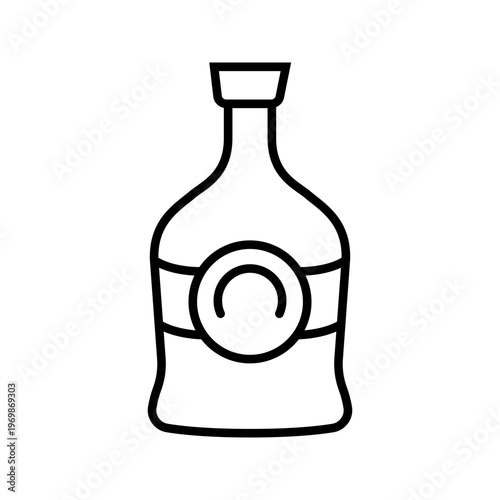 Cognac bottle icon. Food and spirits line symbol. Black and white.