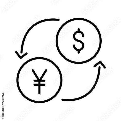 Currency exchange icon. Business and currency exchange line symbol. Black and white.