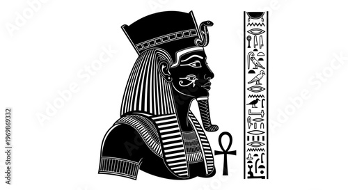 An egyptian king with a long beard and a crown isolated on transparent background, isolated on white background, Vector