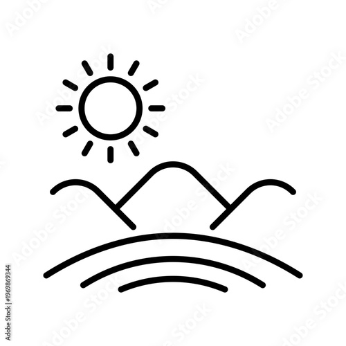 Desert landscape icon. Nature and desert line symbol. Black and white.