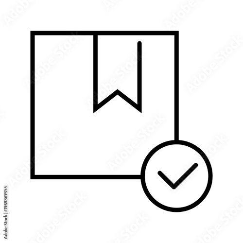 Delivery confirmation icon. Business and logistics line symbol. Black and white.