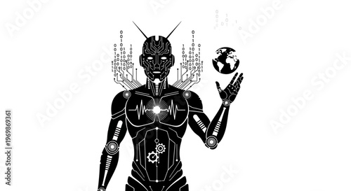 A robotic figure with a helmet and a soccer ball isolated on transparent background, isolated on white background, Vector