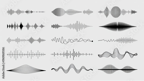Sound Wave Line Icon Set – Audio Signal and Music Visualization Vector Collection