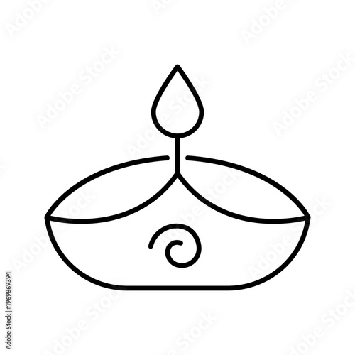 Diya lamp icon. Culture and diwali line symbol. Black and white.