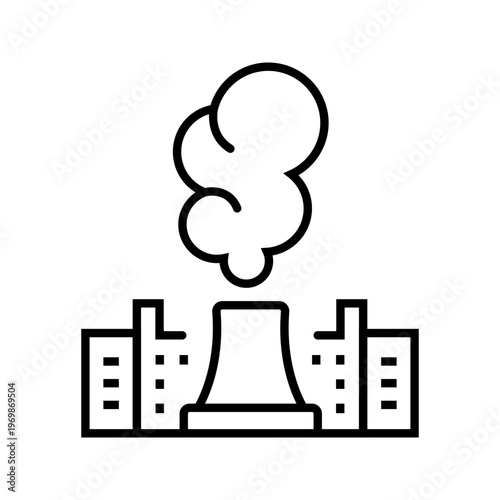 Factory emissions icon. Environment and industrial emissions line symbol. Black and white.