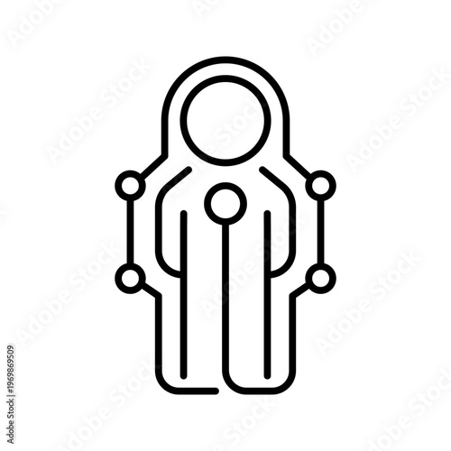 Exoskeleton suit icon. Industry and robotics line symbol. Black and white.