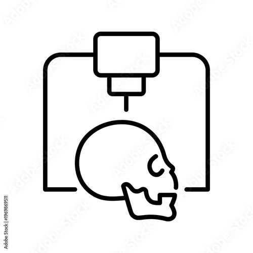 3d printing skull icon. Healthcare and anatomical model line symbol. Black and white.