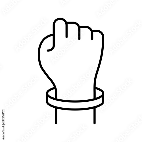 Feminist fist icon. Society and feminism line symbol. Black and white.