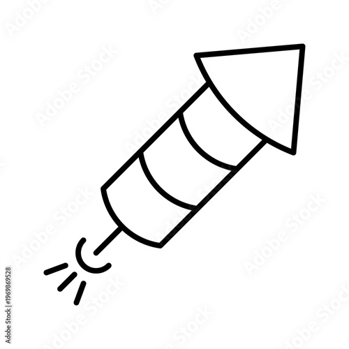 Firework rocket icon. Celebration and pyrotechnics line symbol. Black and white.