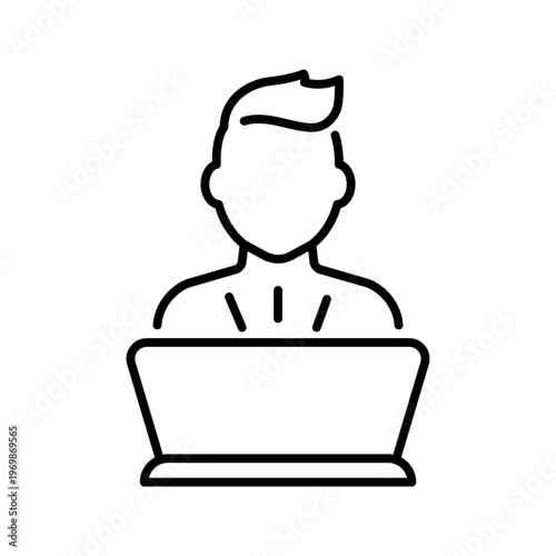Freelancer laptop icon. Business and freelancing line symbol. Black and white.