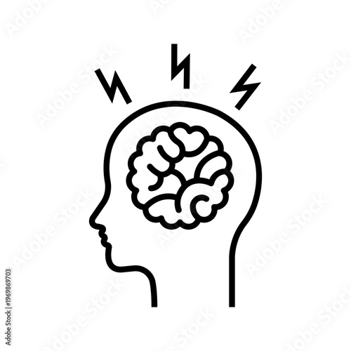 Head pain icon. Healthcare and neurology line symbol. Black and white.