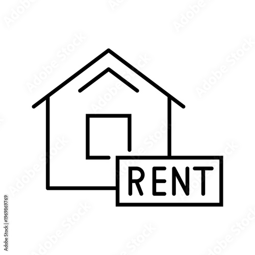House rent icon. Business and residential rental line symbol. Black and white.