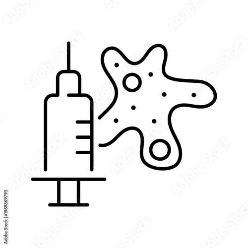 Immunotherapy injection icon. Healthcare and immunotherapy line symbol. Black and white.