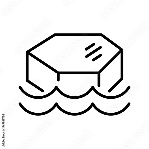 Ice floe icon. Nature and sea ice line symbol. Black and white.