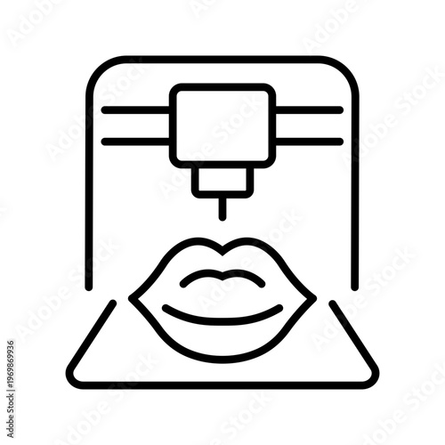 Lip bioprinting icon. Healthcare and bioprinting line symbol. Black and white.