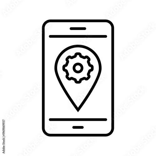 Location settings icon. Technology and location services line symbol. Black and white.