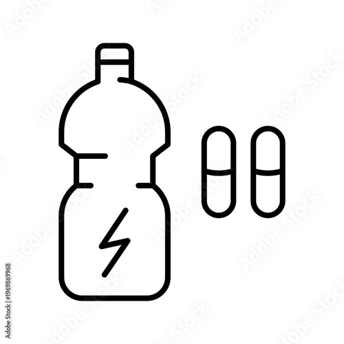 Medicine bottle icon. Healthcare and pharmacy line symbol. Black and white.