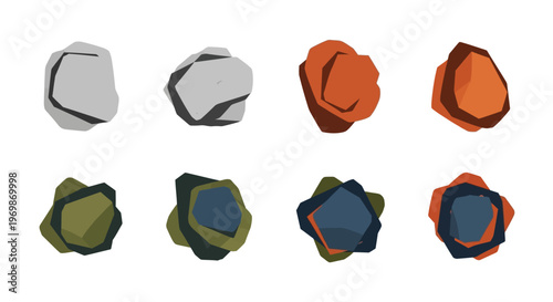 Stylized Rock Formation Set, Cartoonish Stones