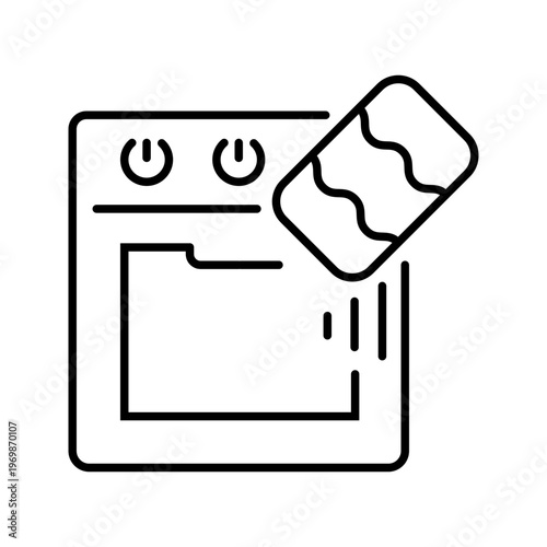 Oven cleaning icon. Home and kitchen cleaning line symbol. Black and white.
