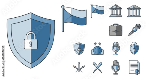 Security icons with shield and lock.
