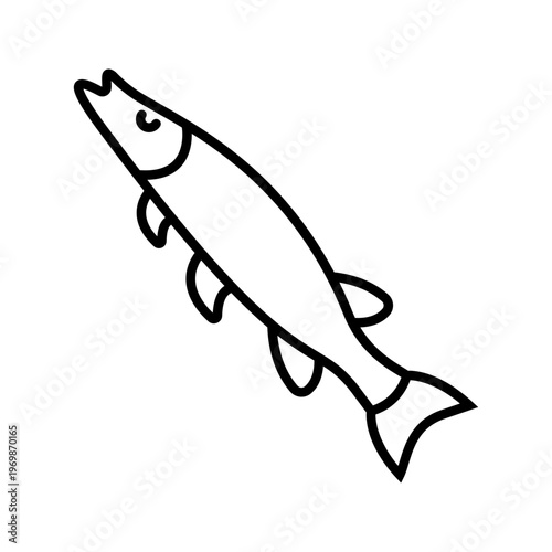 Pike fish icon. Animals and freshwater fish line symbol. Black and white.