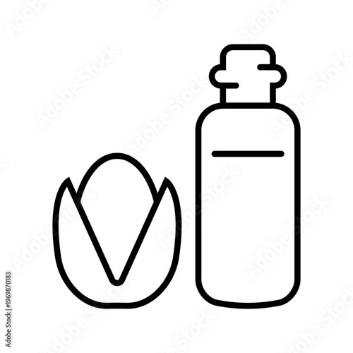 Pistachio oil icon. Food and nut oil line symbol. Black and white.