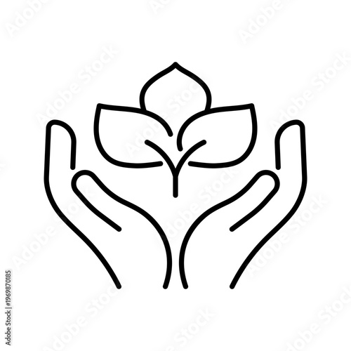 Plant care icon. Environment and gardening line symbol. Black and white.