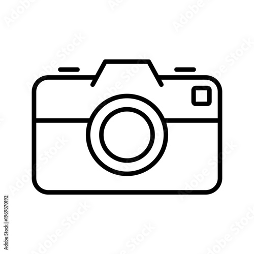 Photo camera icon. Media and photography line symbol. Black and white.
