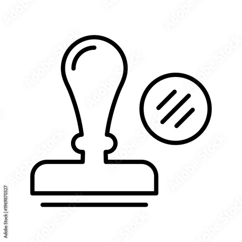 Rubber stamp icon. Business and office supplies line symbol. Black and white.