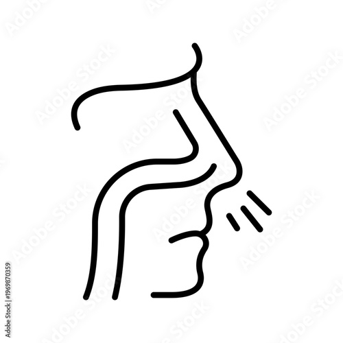 Runny nose icon. Healthcare and respiratory line symbol. Black and white.