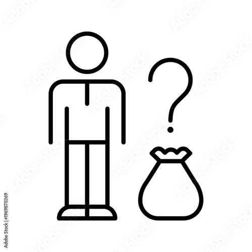 Salary question icon. Business and payroll line symbol. Black and white.