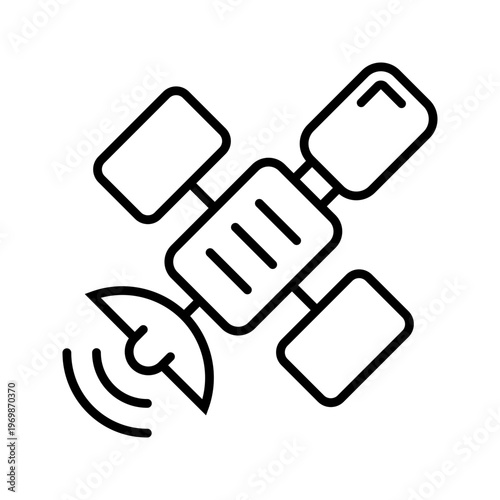 Satellite communication icon. Technology and satellite communications line symbol. Black and white.