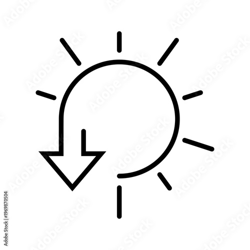 Sun set icon. Weather and sunrise sunset line symbol. Black and white.
