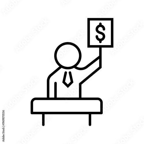 Tender bid icon. Business and procurement line symbol. Black and white.