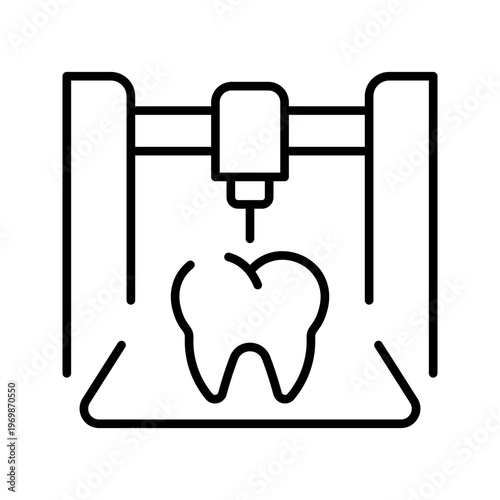Tooth 3d printer icon. Healthcare and dentistry line symbol. Black and white.