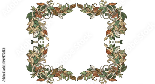 Autumn Leaves Decorative Border Frame - Vintage Floral Wreath Design
