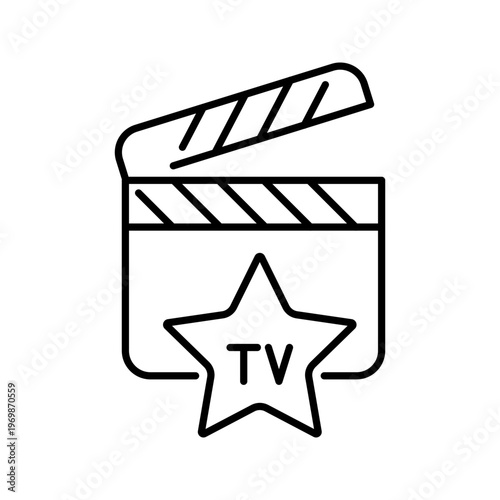 Tv production icon. Entertainment and tv production line symbol. Black and white.