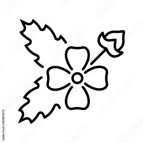 Tormentil plant icon. Science and herbalism line symbol. Black and white.