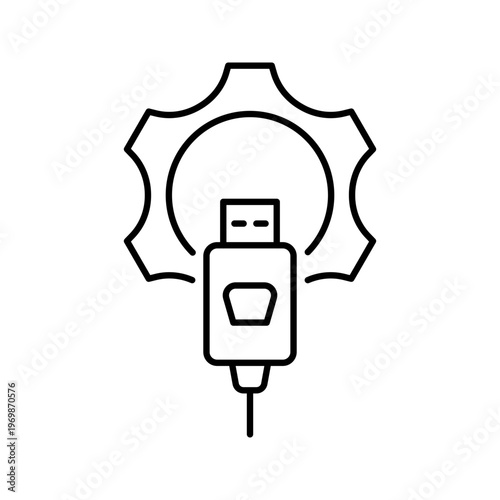 Usb cable icon. Technology and connectivity line symbol. Black and white.
